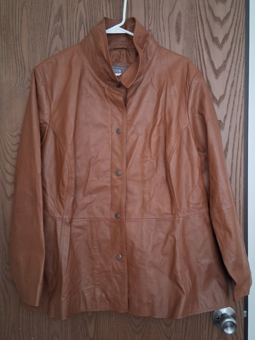Jessica London Women's Brown Leather Snap Button Jacket 24W